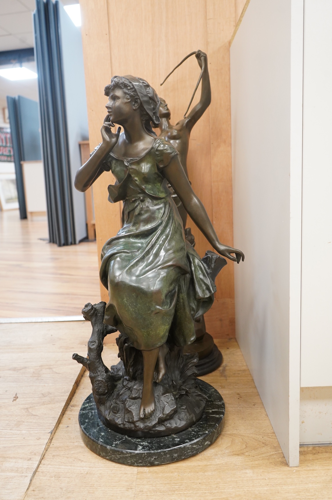 Auguste Moreau (1832-1927), ‘Chant de L’Alouette’, patinated bronze, signed, on marble base, height 70cm